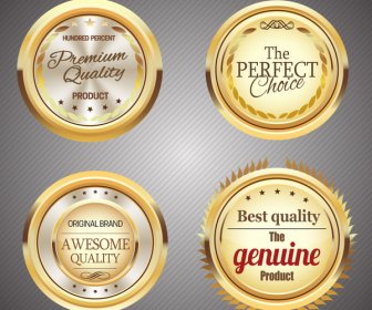 Glänzende Goldene Runde Qualität Zertifizierung Symbole