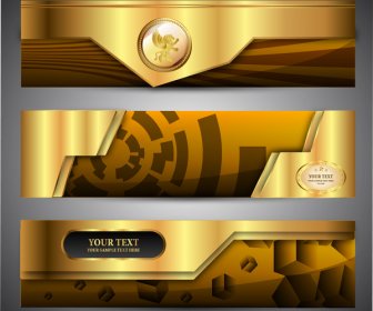 Shiny Golden 3d Banners Set With Modern Style