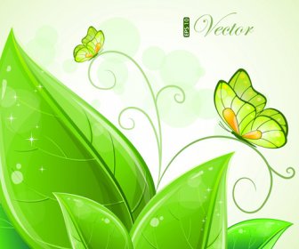 Shiny Green Leaves Background Design Vector