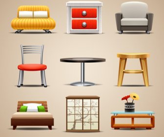 Shiny Modern Furniture Icons Vector
