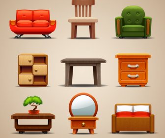 Glänzende Moderne Möbel Symbole Vektor