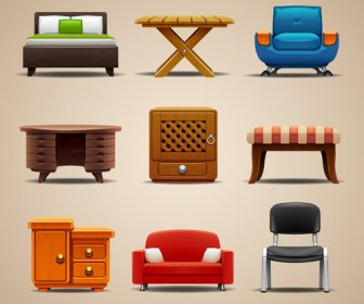 Shiny Modern Furniture Icons Vector