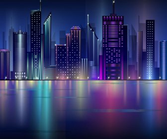 Shiny Night City Landscape Vector