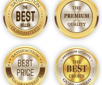 Shiny Round Golden Certification Icons
