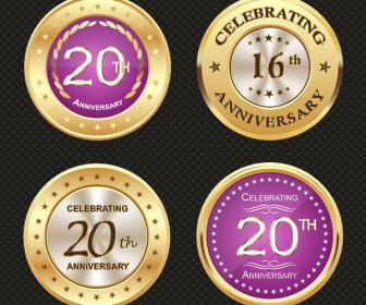 Shiny Round Medal Icons For Anniversary Celebration
