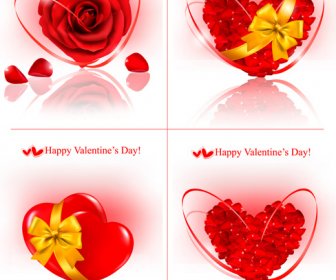 Parlak Sevgililer Günü Kalpleri Vektör Kartları