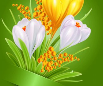 Shiny White With Yellow Flowers Vectors Background