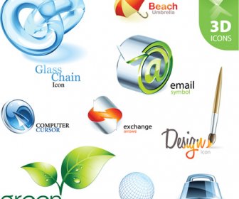 Shiny 3d Logos And Icons Design Vector