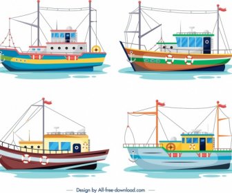 船舶圖示範本五顏六色的現代設計卡通素描