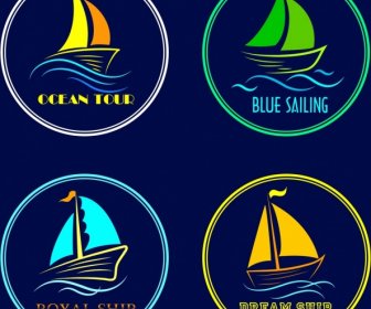 Navio De Turismo Logotipos Vela Mar ícones Círculo Isolamento