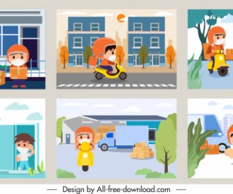 Shipper Work Background Templates Colorful Cartoon Sketch