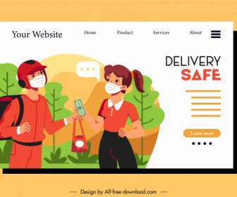Shipping Service Web Site Template Cartoon Characters Sketch