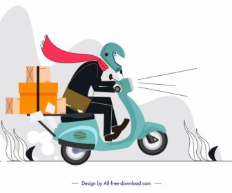 Shipping Work Painting Scooter Shipper Sketch Motion Design