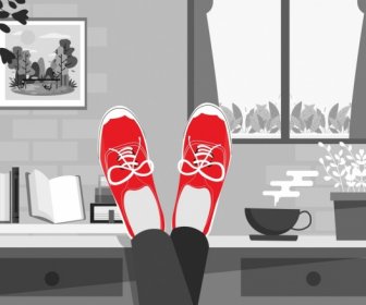 広告漫画デザインは赤い飾りの靴