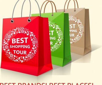 Shopping Bag Icons 3d Colorful Design Flowers Decoration