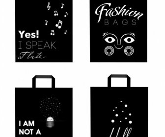 Shopping Bags Icons Isolation Black White Decoration