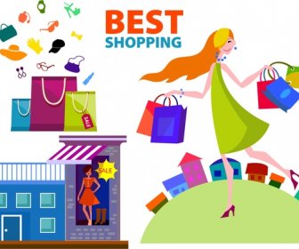Shopping Banner Design With Lady With Shopping Bags