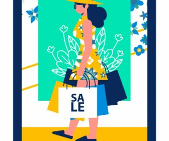 Shopping Banner Shopper Icon Sketch Floral Decor