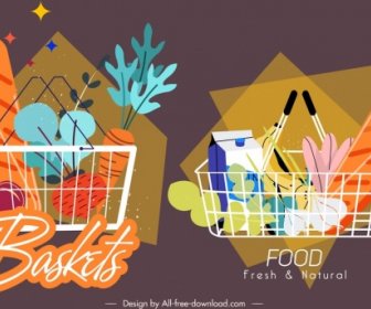 Shopping Basket Icons Dark Colored Classical Sketch