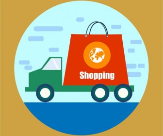 Shopping Concept Design With Truck And Bag Illustration
