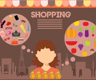 Shopping Concept Design Woman And Speech Baubles Style