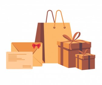 쇼핑 디자인 요소 가방 기프트 박스 봉투 스케치