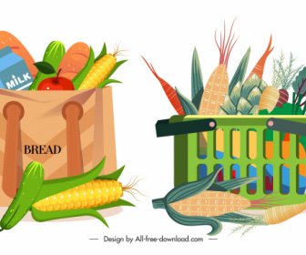 shopping design elements food bags sketch