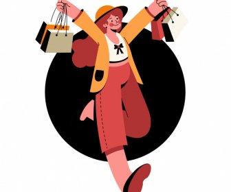 Shopping-Mädchen-Symbol Aufgeregt Emotion Cartoon-Charakter