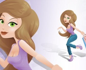 Shopping Girl Vector Character With Long Hair