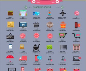 Shopping Icons Collection Design With Various Shapes