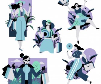 Торговый иконы современной леди эскиз темный цветной дизайн