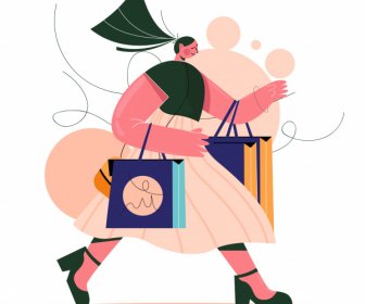 Shopping Painting Lady Motion Sketch Cartoon Design