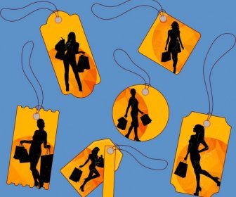 Shopping Sales Tags Collection Woman Silhouettes Design