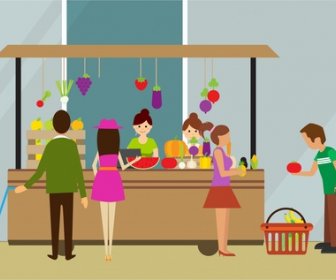 Shopping Theme Design Customers At Fruit Store Style