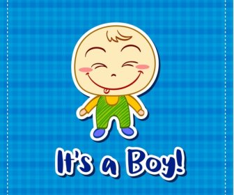 Shower Card Template Cute Boy Icon Handdrawn Design