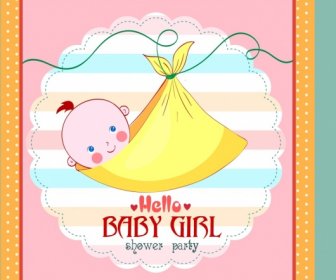 Modelo De Cartão Do Chuveiro Enrolado ícone De Bebê Menina