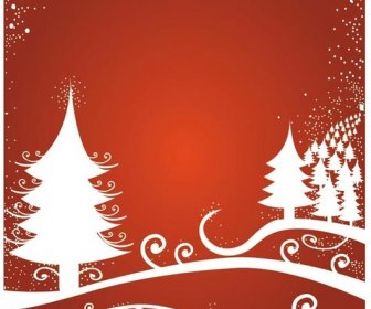 Siluet Noel Ağacı Kontur Kar Tanesi Arka Plan Vektör