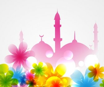 Siluet Masjid Dengan Elemen Desain Bunga