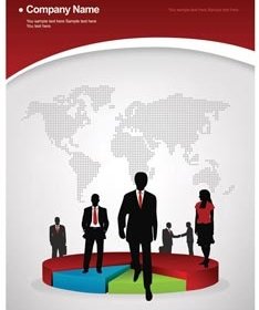 Silhouette People Standing On Pie Chart Vector Brochure Template
