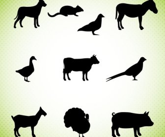 Silhouettes Of Farm Animals Icons Vector Illustration