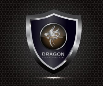 ícone Do Escudo De Prata Brilhante Decoração Design De Dragão
