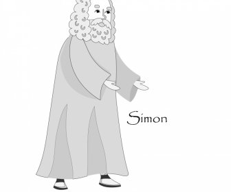 Simon Christian Apostle Icon Black White Cartoon Character Outline