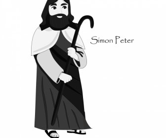 Simon Petrus Ikon Rasul Kristen Garis Besar Karakter Kartun Hitam Putih