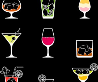 Simple Summer Drink Icons Vectors