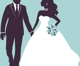 Sina Dengan Pengantin Pernikahan Vektor Siluet