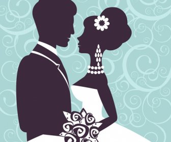 Sina Dengan Pengantin Pernikahan Vektor Siluet
