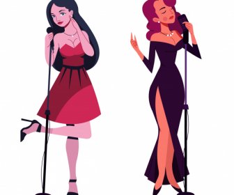 Singers Icons Attractive Ladies Sketch Cartoon Characters