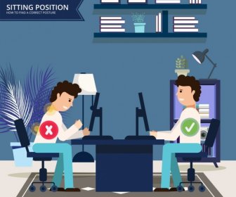 Sitting Position Guidance Banner Working People Tick Signs