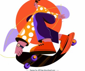 Skateboard Icon Colorful Dynamic Youth Sketch