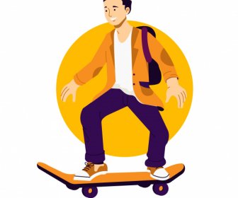 Skateboard Player Icon Dynamic Cartoon Character Sketch